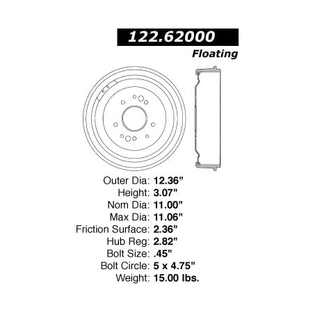 Centric Parts Premium Brake Drum, 122.62000 122.62000